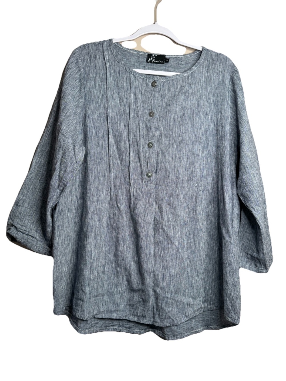 Fenini Linen Cotton Top Lagenlook Boho Oversized Henley Made In USA N24